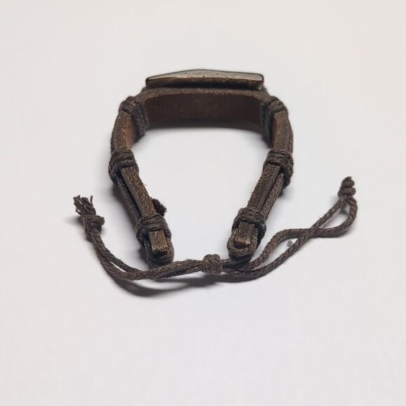 282 Brown Leather Adjustable Slider Bracelet with Brown Wood Kakeline Charm - Picture 6 of 6